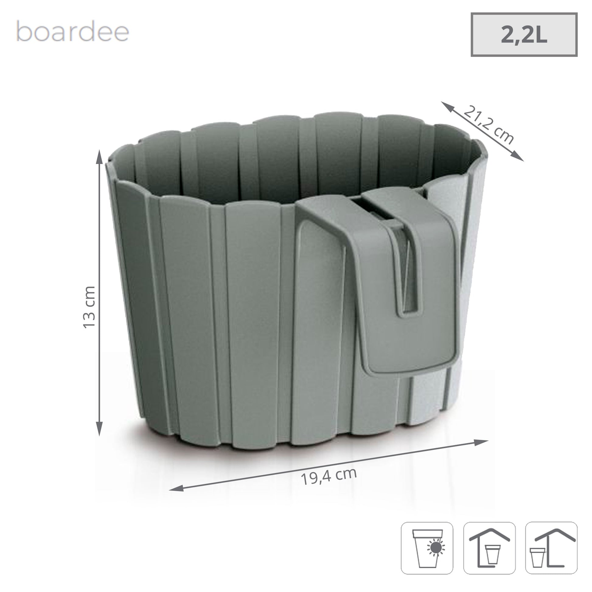 Maceta Boardee Hook 2,2l., Dimensiones (mm) 194x212x130, Color Gris Piedra_2