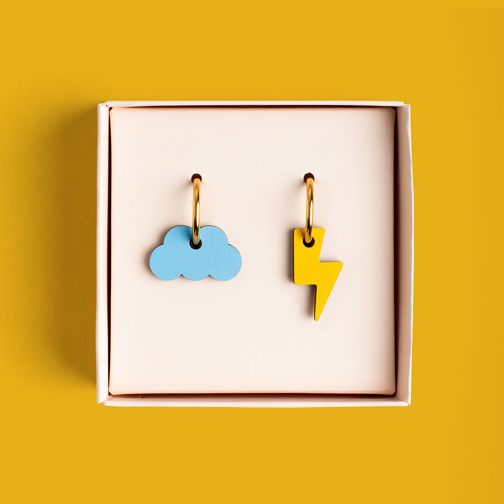 Pendientes Cloud And Bolt De Madera | Joyería Artesanal, Ligera Y Elegante | Diseño Natural Y Original_1