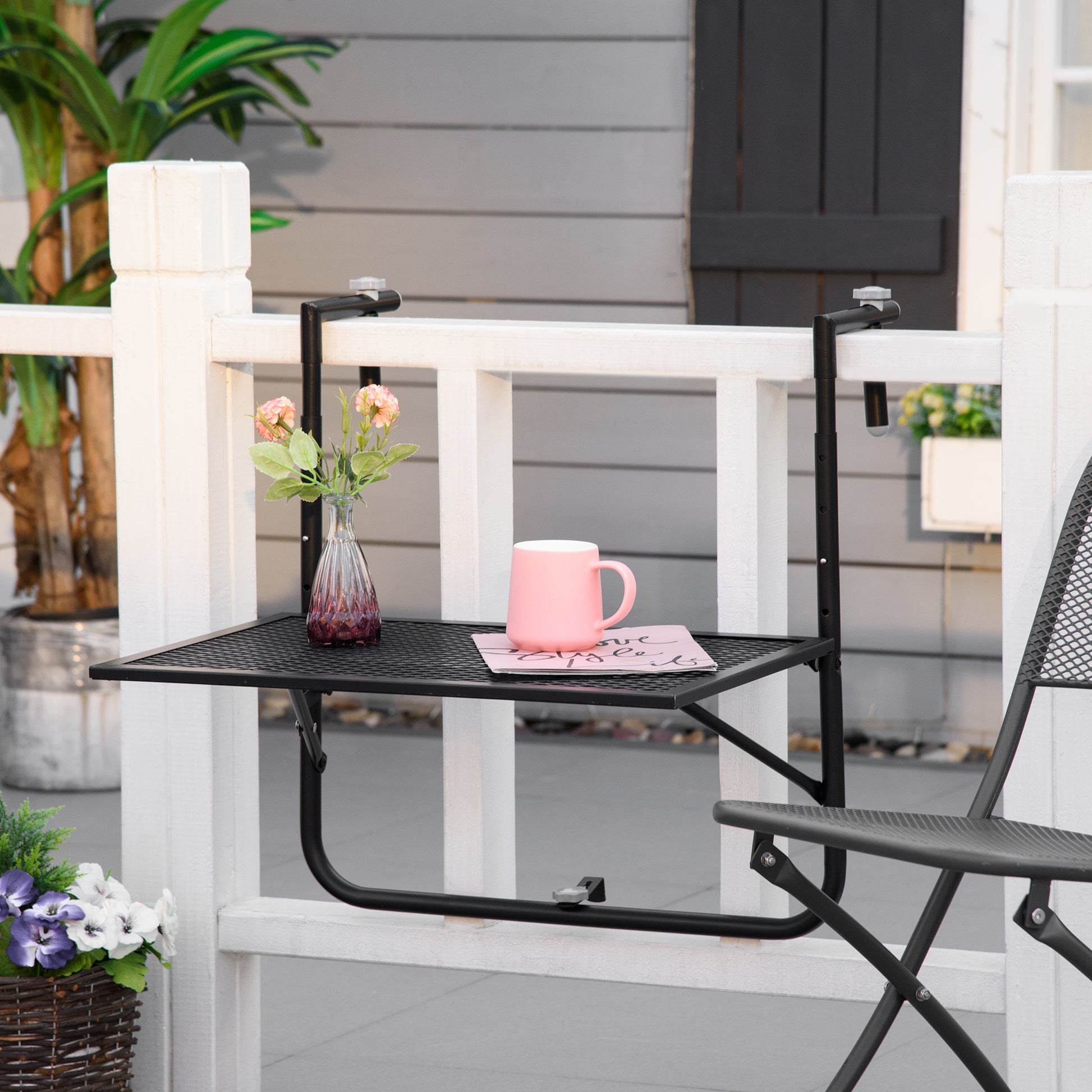 Outsunny Mesa Colgante De Balcón Plegable De Metal 60x60x57-72 Cm Negro_1
