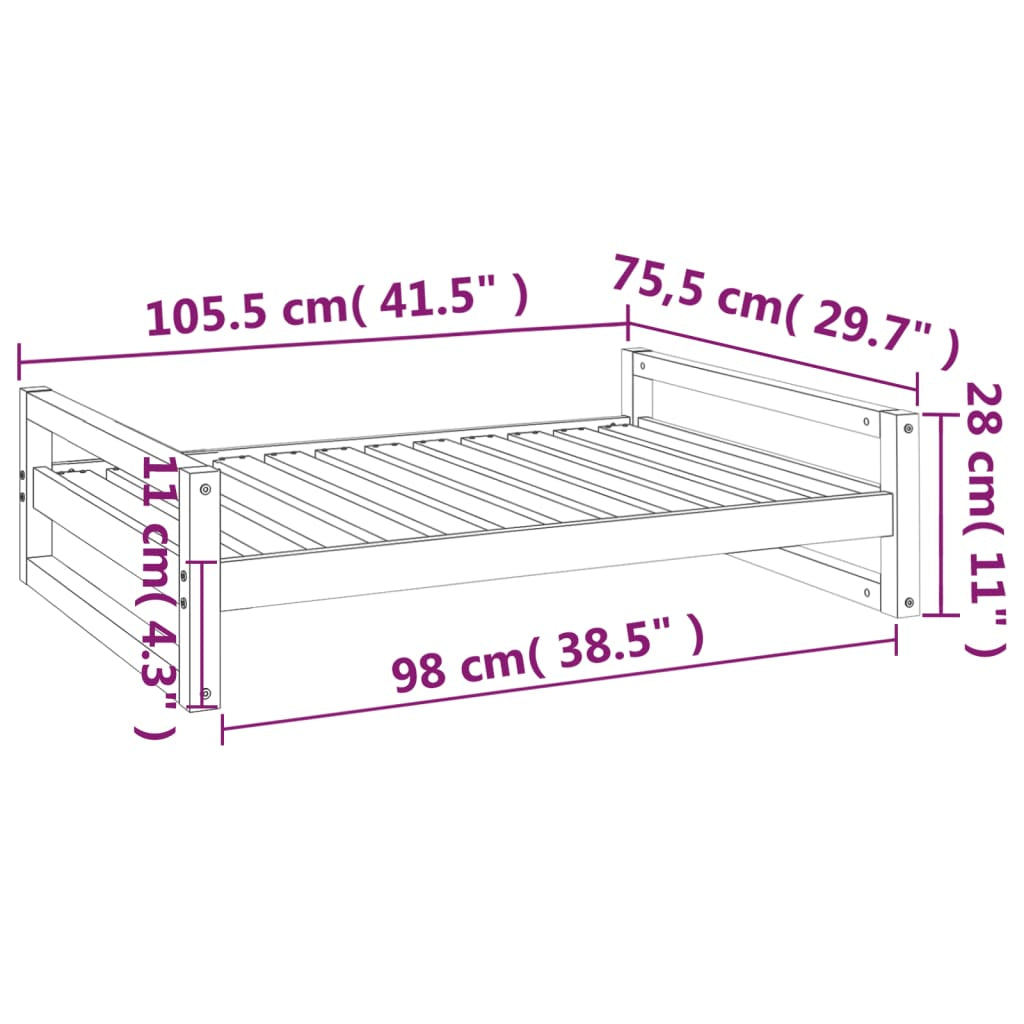 Vidaxl Cama Para Perros Madera Maciza De Pino Negro 105,5x75,5x28 Cm_2