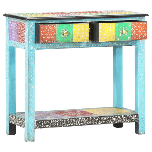 Mesa Consola Pintada A Mano Madera Maciza De Mango 80x35x75 Cm_0
