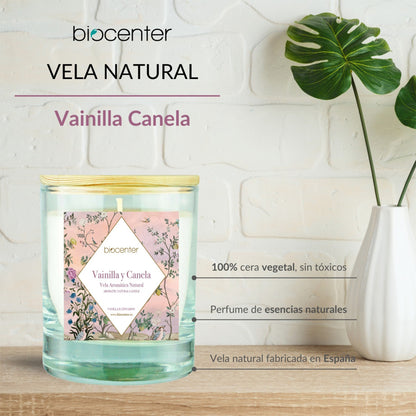 Vela natural Vainilla Canela - cera vegetal y aceites esenciales, Biocenter, 200 gr