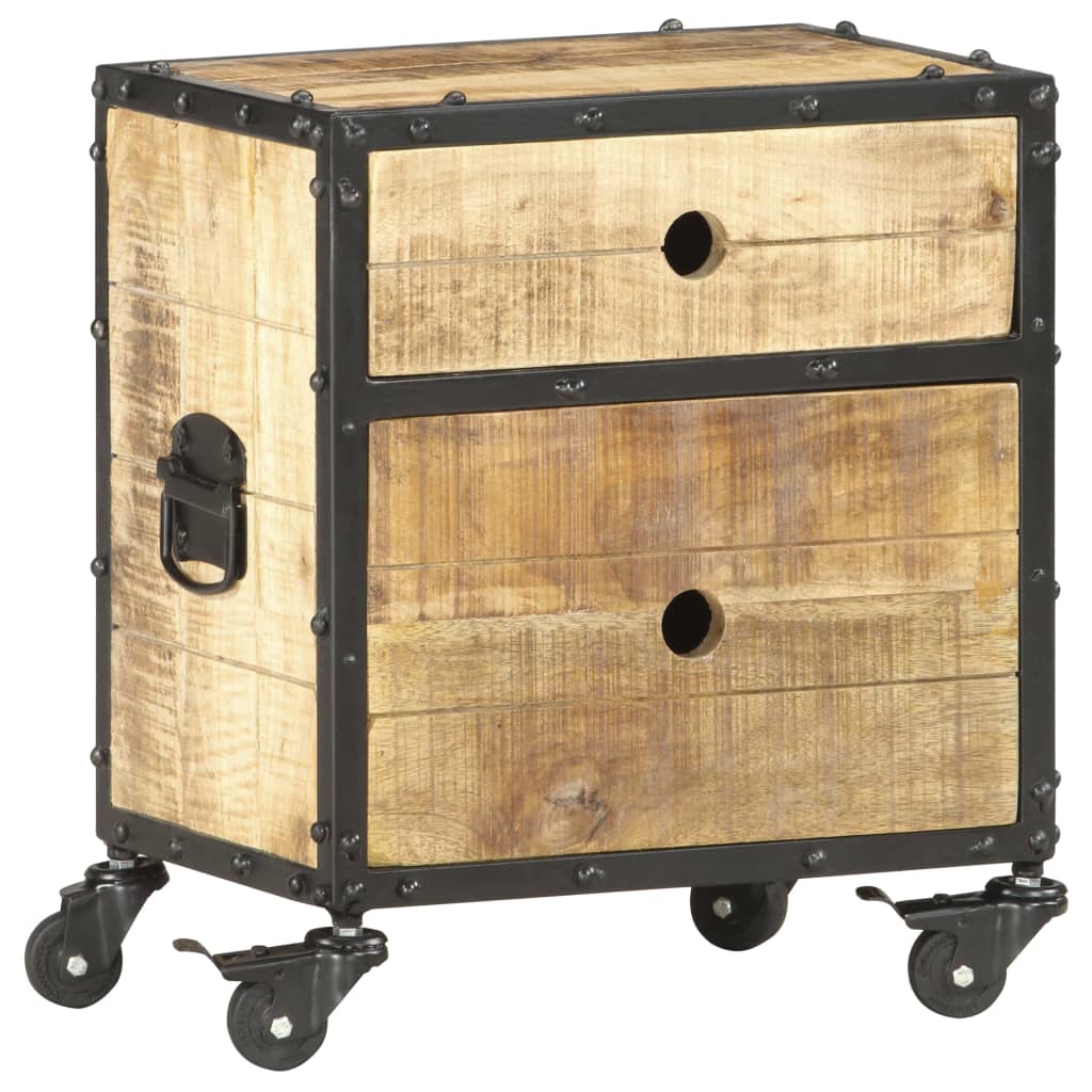 Mesita De Noche De Madera De Mango Rugosa 40x30x50 Cm_3