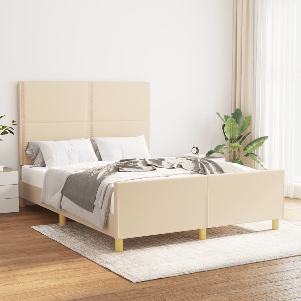 Estructura De Cama Con Cabecero De Tela Color Crema 140x200 Cm / Vetonek_1