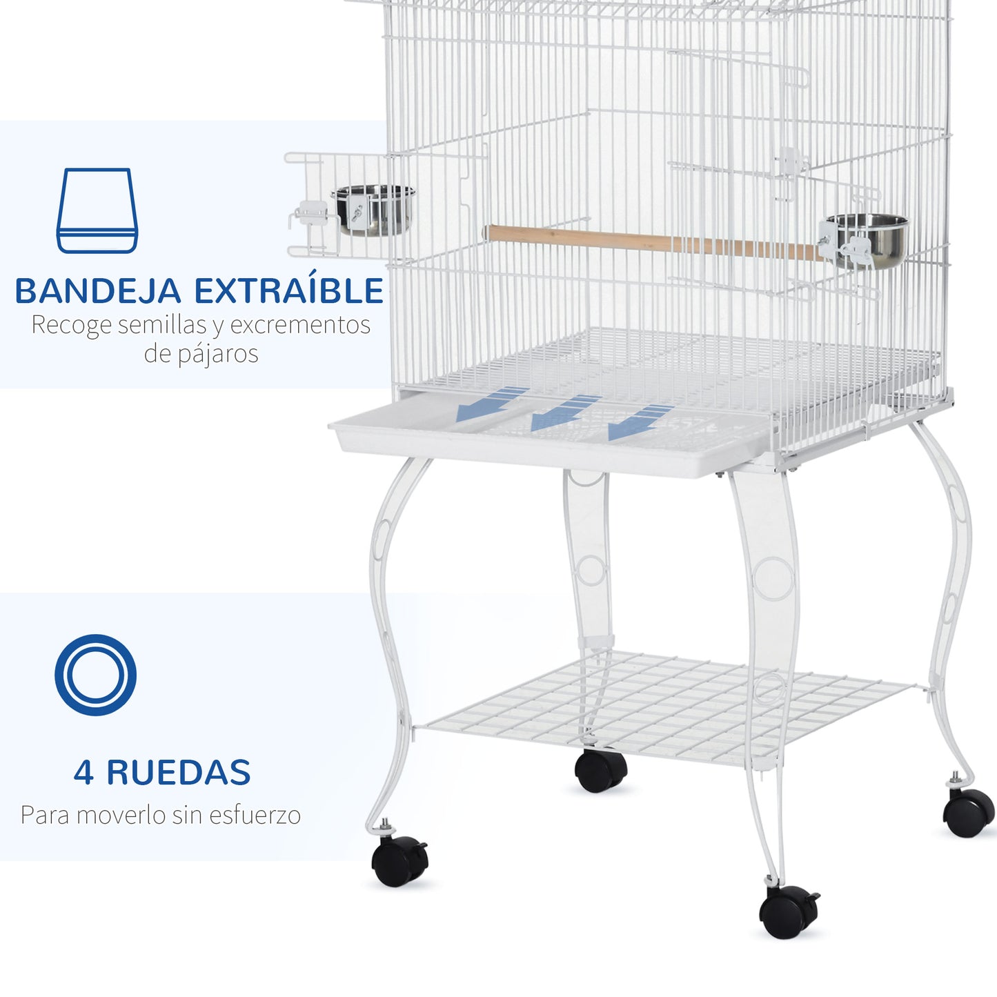 Pawhut Jaula Para Pájaros Con Ruedas 50x49x137cm Con Bandeja Extraíble Comederos_3