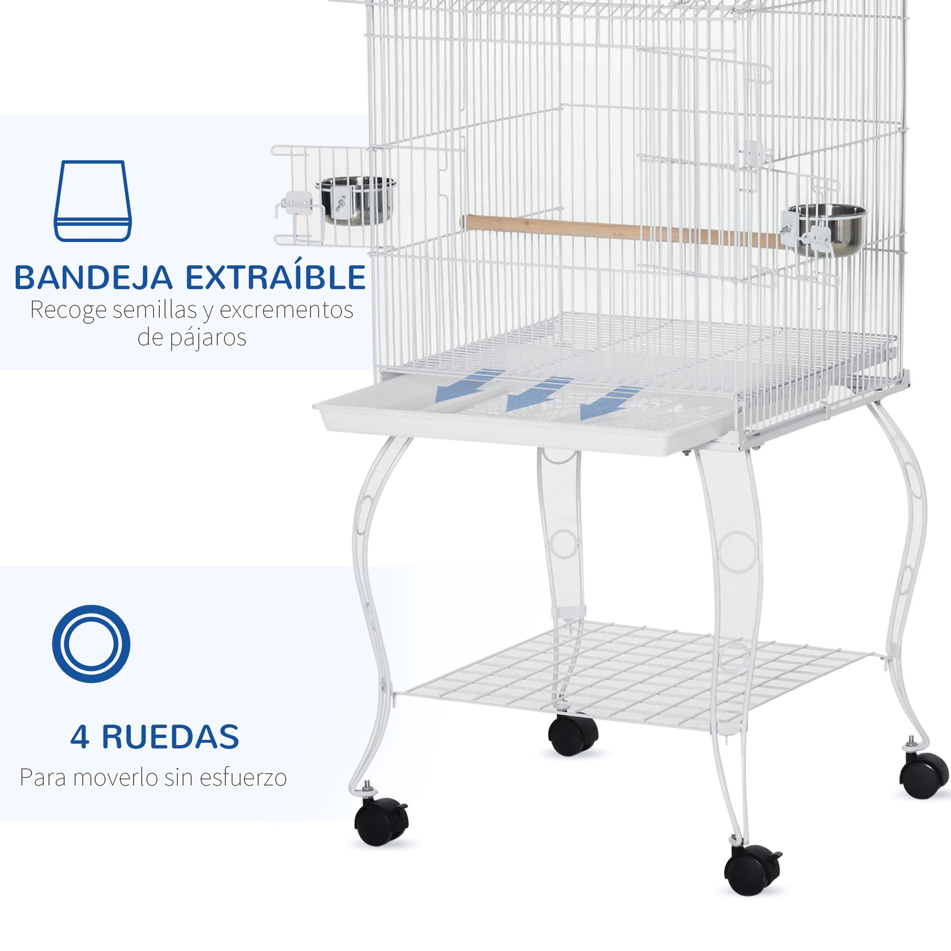 Pawhut Jaula Para Pájaros Con Ruedas 50x49x137cm Con Bandeja Extraíble Comederos_3