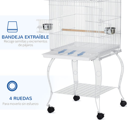 Pawhut Jaula Para Pájaros Con Ruedas 50x49x137cm Con Bandeja Extraíble Comederos_3