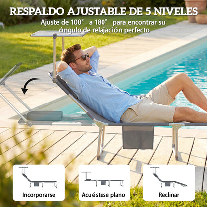 Outsunny Set De 2 Tumbonas Plegables Reclinables Con Dosel 360° Orificio Facial_5
