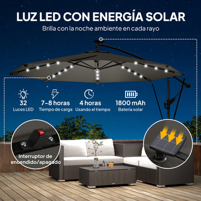 Outsunny Parasol Excéntrico Con Luces Led Solares_3
