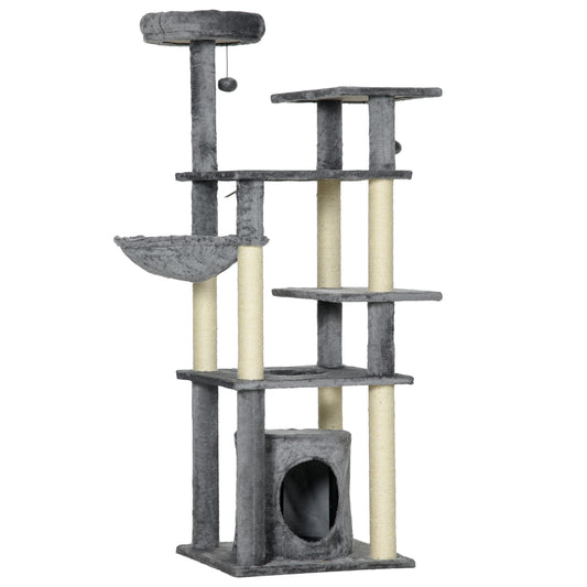 Pawhut Árbol Rascador Para Gatos Grande De 144 Cm Con Postes 49x49x144 Cm Gris_0