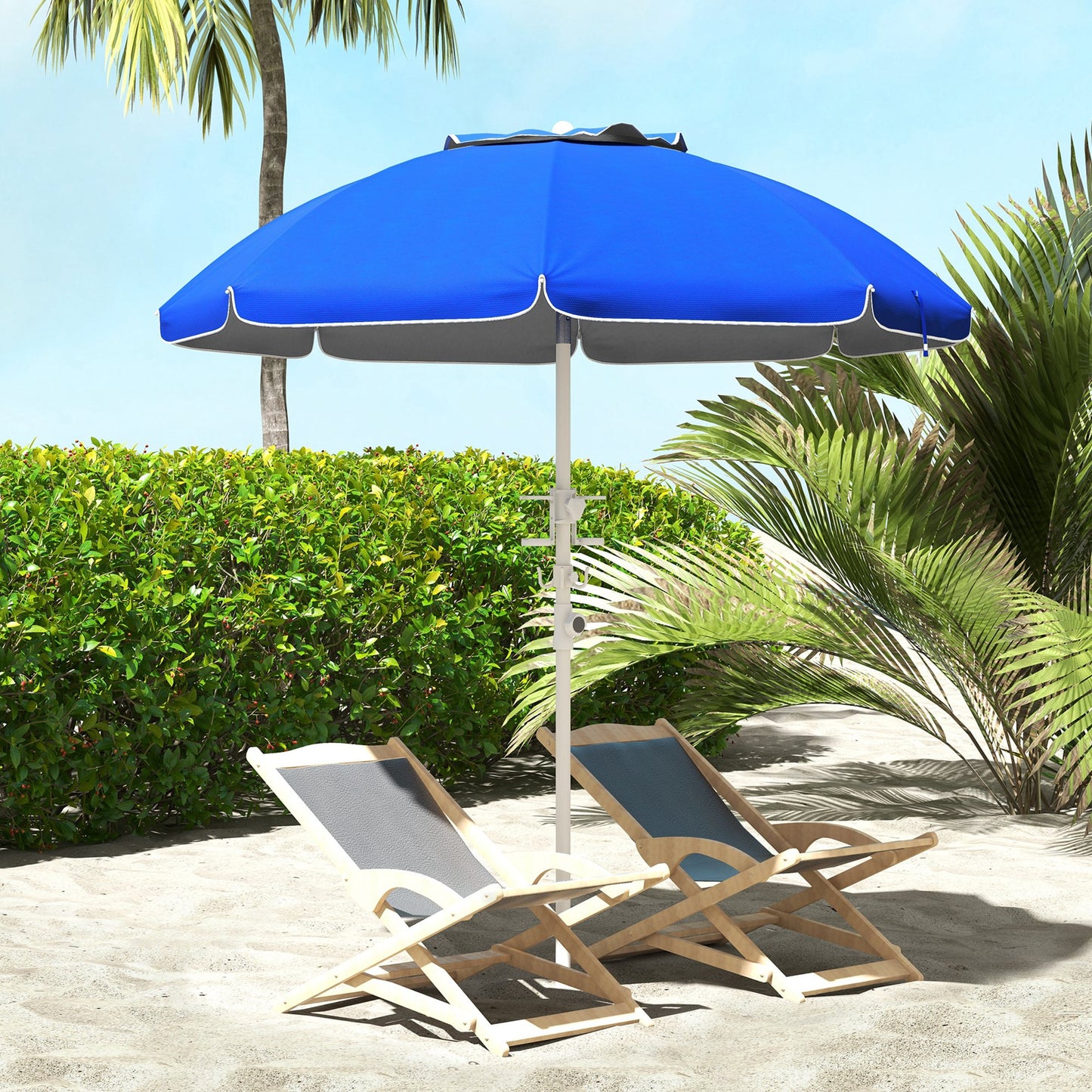 Outsunny Sombrilla De Playa Ø175x205 Cm Con 2 Portavasos Apertura Manual Azul_1