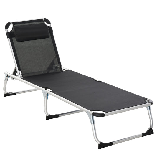 Outsunny Tumbona Plegable Con Reposacabezas Respaldo Ajustable 170x60x76cm Negro_0