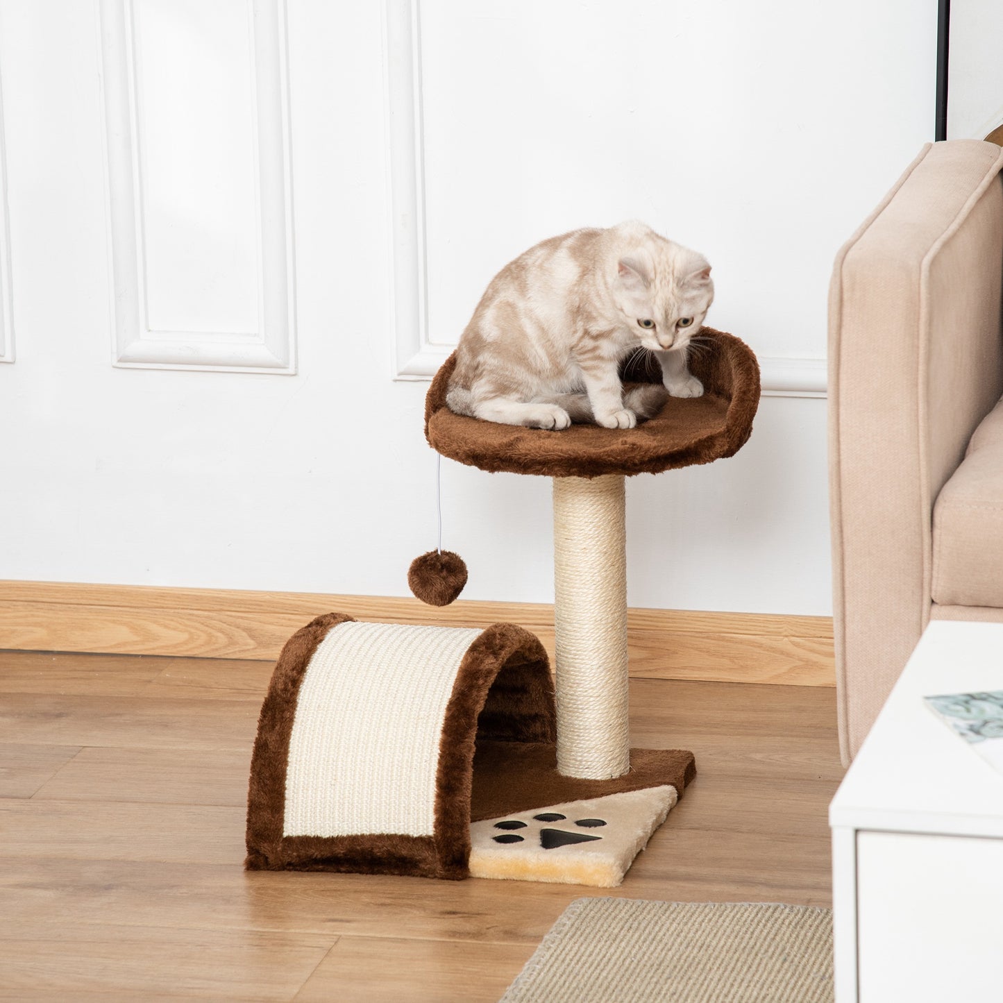 Pawhut Árbol Rascador Para Gatos 2 Niveles Con Poste Tablero Para Rascar Marrón_1