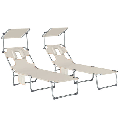 Outsunny Set De 2 Tumbonas Plegables Reclinables Con Dosel 360° Orificio Facial_0