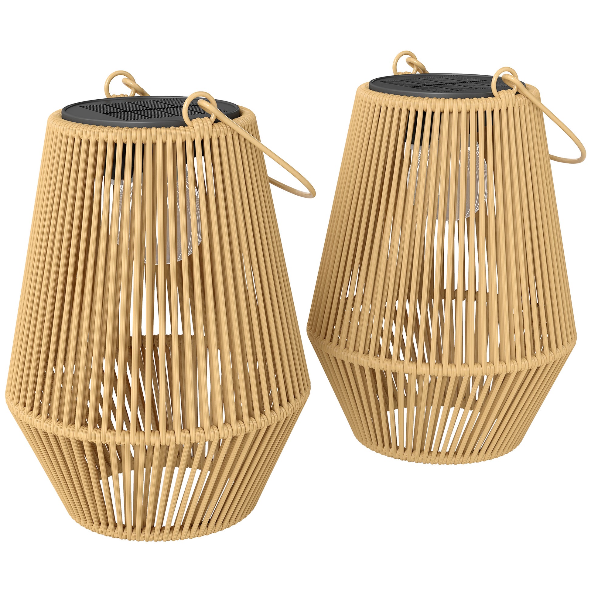 Outsunny Set De 2 Farolas Solares Exterior De Ratán Colgantes Ip44 Marrón_0