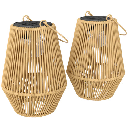 Outsunny Set De 2 Farolas Solares Exterior De Ratán Colgantes Ip44 Marrón_0