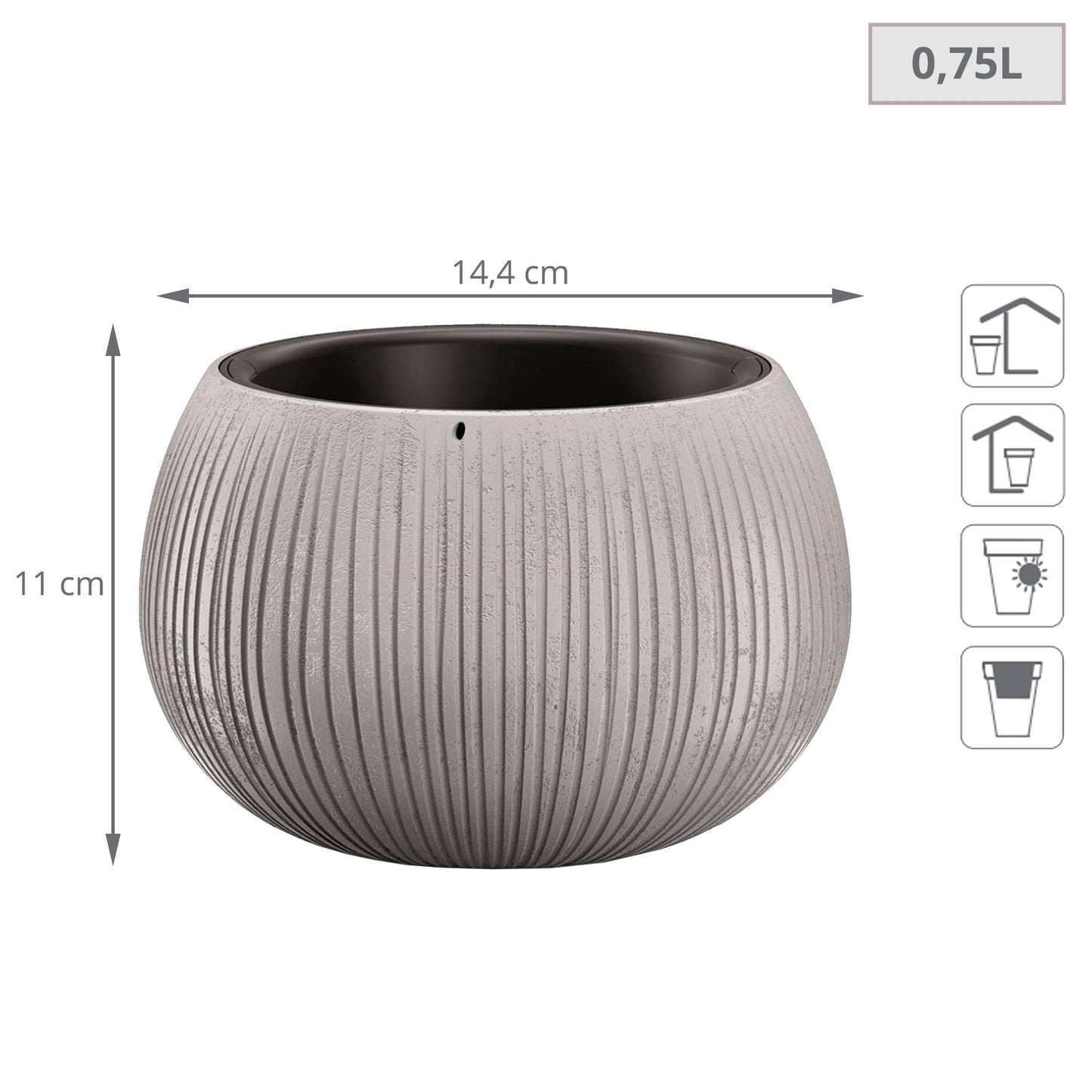 Prosperplast Beton Bowl De Plástico Con Depósito En Color Cemento, 11 (alto) X 14,4 (ancho) X 14,4 (profundo) Cms_1