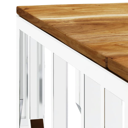 Mesa De Centro Acero Inoxidable Y Madera Maciza Acacia Plateada_3