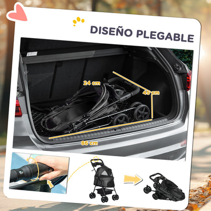 Pawhut Carrito Para Perros Plegable Con Cesta De Almacenaje 67x45x96 Cm Negro_4
