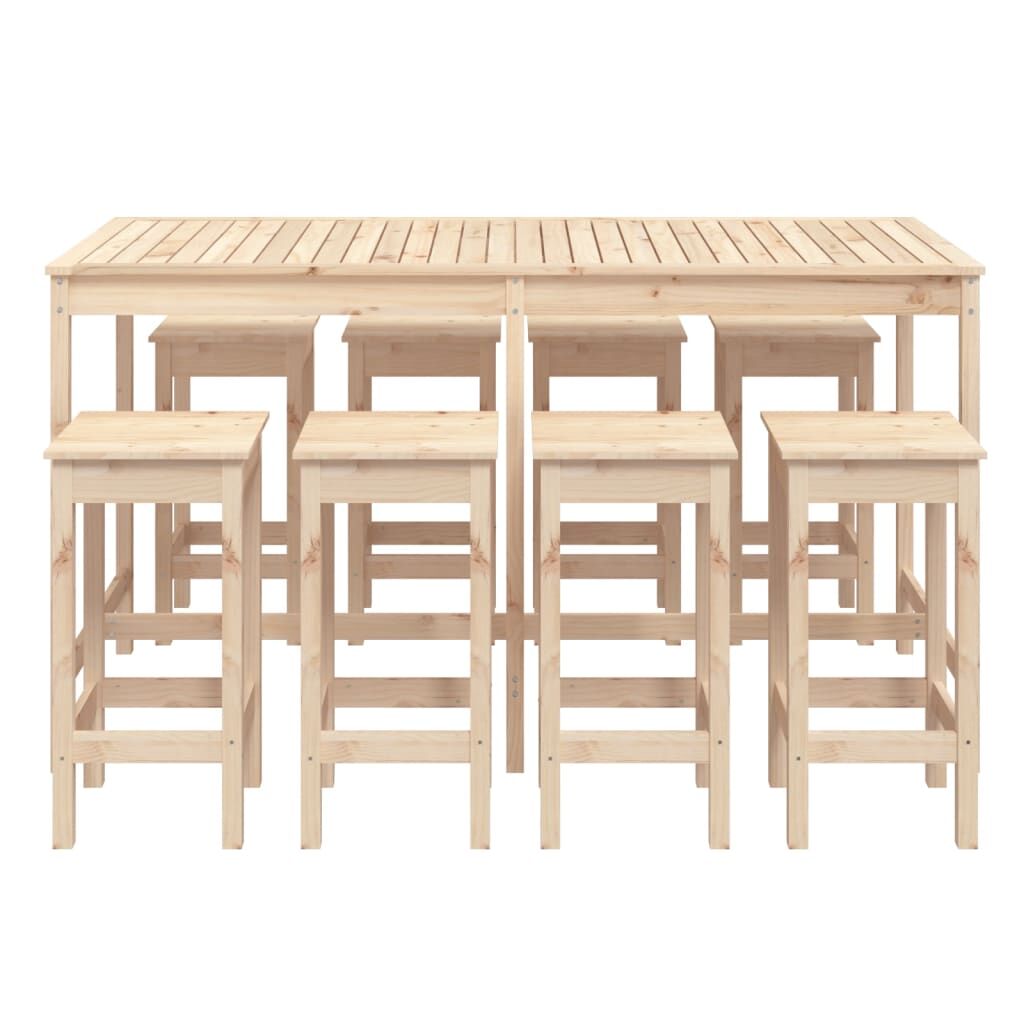 Vidaxl Mesa Y Taburetes Altos Jardín 9 Piezas Madera Maciza De Pino_3