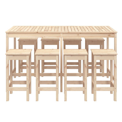 Vidaxl Mesa Y Taburetes Altos Jardín 9 Piezas Madera Maciza De Pino_3