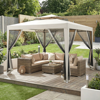 Outsunny Carpa De Jardín 3x3 M Con 4 Mosquiteras Laterales Techo Doble Crema_1