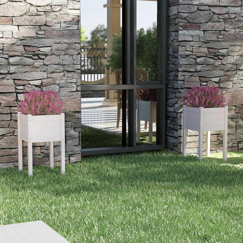 Jardineras 2 Unidades Madera Maciza De Pino Blanco 40x40x70 Cm_1