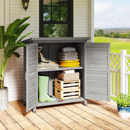 Outsunny Cobertizo Almacenamiento Madera Jardín 2 Estantes Interiores Gris_1