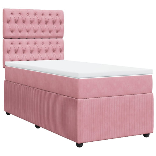 Cama Box Spring Con Colchón Terciopelo Rosa 90x200 Cm / Vetonek_0