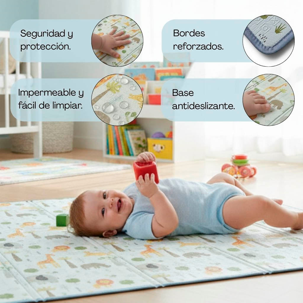 Bathby | Alfombra Plegable Para Bebé 200 × 150 Cm, Reversible Animales/hojas_1