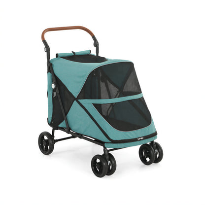 Pawhut Carrito Para Perros Plegable Con Un Botón Hasta 30 Kg Suspensión Turquesa_3