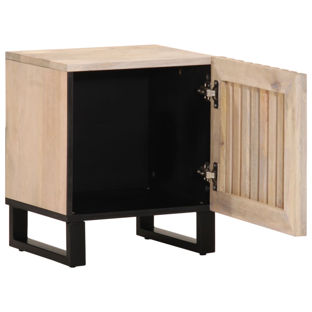 Mesita De Noche Madera Maciza Mango Blanqueado 40x34x46 Cm_0