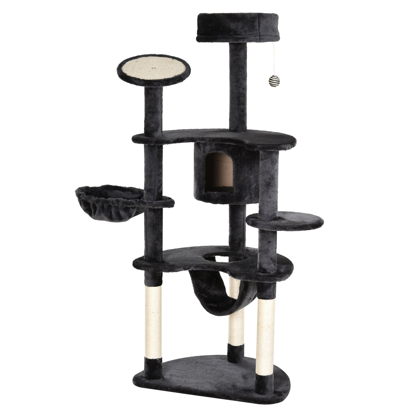 Pawhut Árbol Rascador Para Gatos Grande 65x50x155cm Centro De Actividades Postes_0