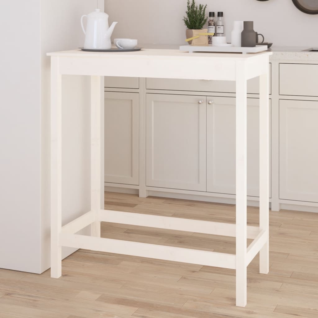 Mesa Alta De Bar Madera Maciza De Pino Blanco 100x50x110 Cm_1