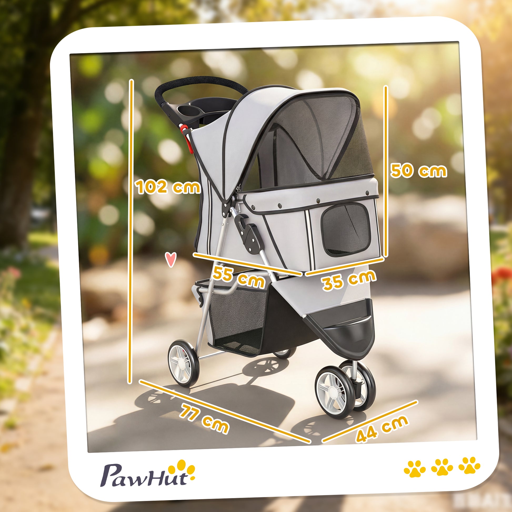 Pawhut Carrito Para Perros Plegable Hasta 10 Kg De 3 Ruedas Con Capota Ajustable_2