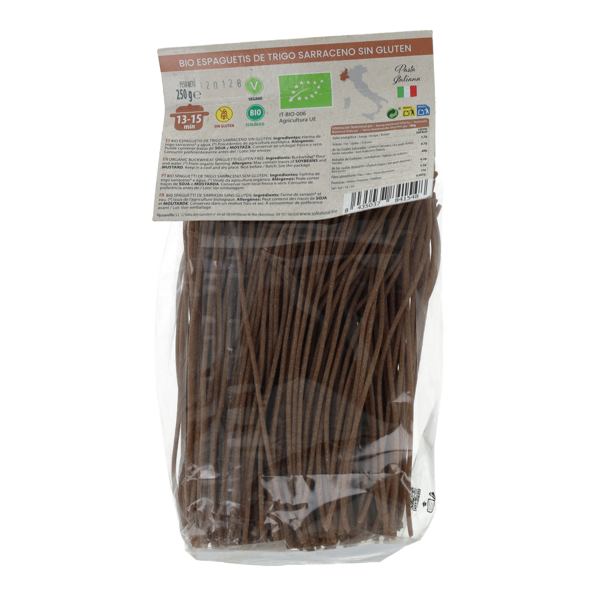 Espagueti de trigo sarraceno sin gluten bio Sol Natural 250 g