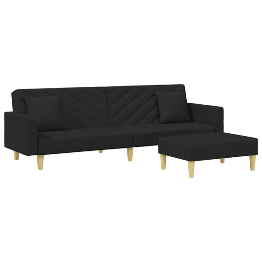 Sofá Cama De 2 Plazas Con Almohadas Y Taburete Tela Negro / Vetonek_0