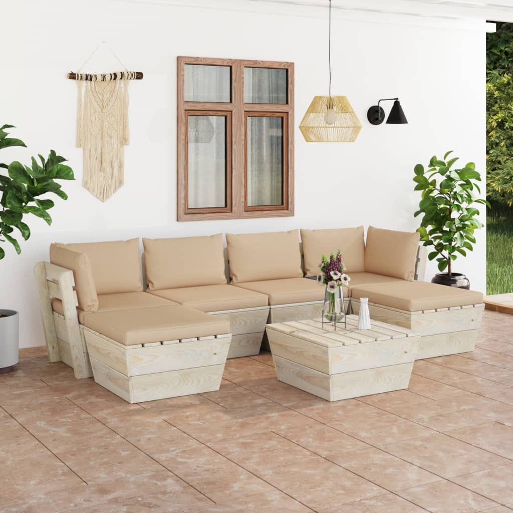 Vidaxl Muebles De Jardín De Palets 7 Piezas Y Cojines Madera De Abeto_1