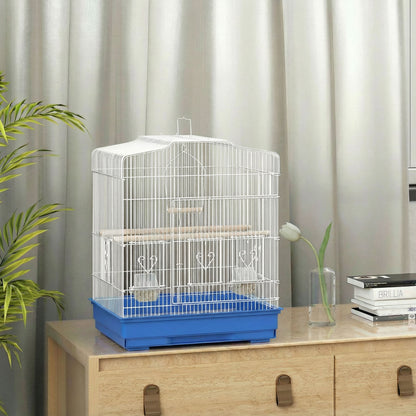 Pawhut Jaula Para Pájaros Con Puertas Comederos Y Bandeja 46,5x36x59 Cm Azul_1