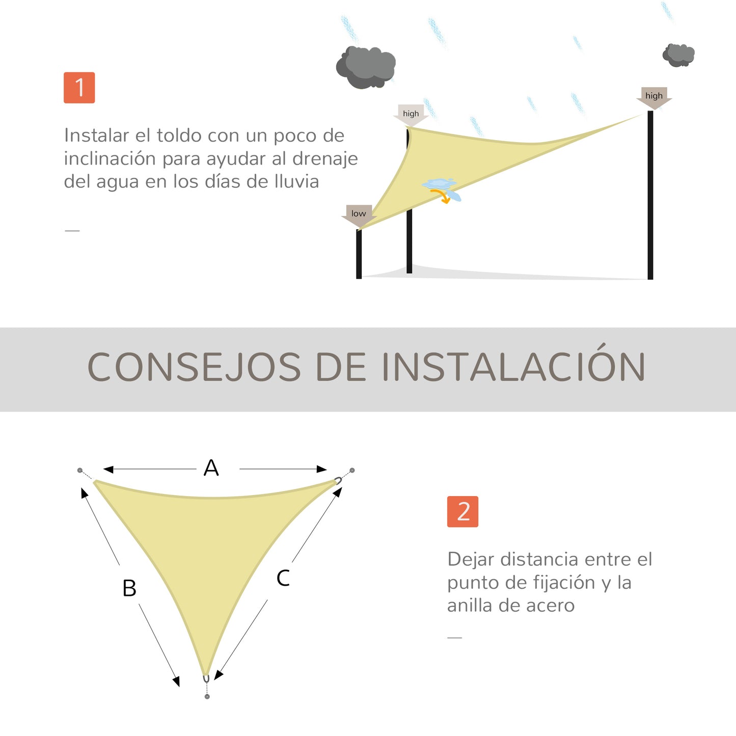Outsunny Toldo Vela Sombrilla Parasol Triangulo Tejido De Poliester 160g/m2_5