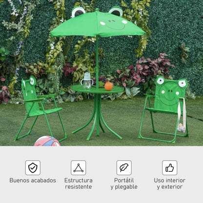 Outsunny Mesa Y Sillas Infantil De Jardín Plegable Con Sombrilla Ajustable Verde_4
