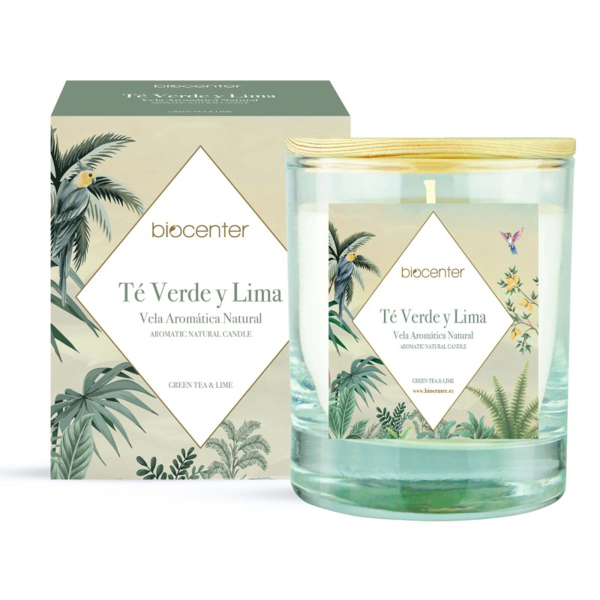 Vela natural Té verde y Lima - cera vegetal y aceites esenciales, Biocenter, 200 gr