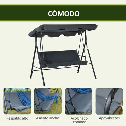 Outsunny Columpio De Jardín De 3 Plazas Con Techo Ajustable 172x110x153 Cm Gris_5