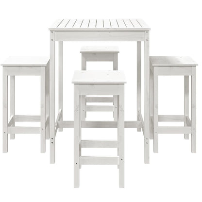 Vidaxl Set De Mesa Y Taburetes Altos Jardín 5 Pzas Madera Pino Blanco_3