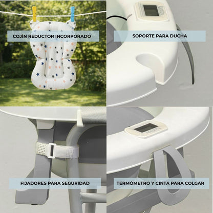 Bañera Bebé Gris Con Cojín, Termómetro Y Soporte Plegable, Segura Y Compacta Para Recién Nacidos Bathby_2