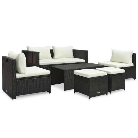 Vidaxl Set Muebles De Jardín 6 Piezas Y Cojines Ratán Sintético Marrón_0