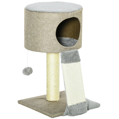 Pawhut Árbol Rascador Para Gatos Con Cueva Rampa Poste De Sisal Bola 30x30x50 Cm_0
