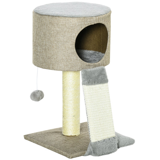 Pawhut Árbol Rascador Para Gatos Con Cueva Rampa Poste De Sisal Bola 30x30x50 Cm_0