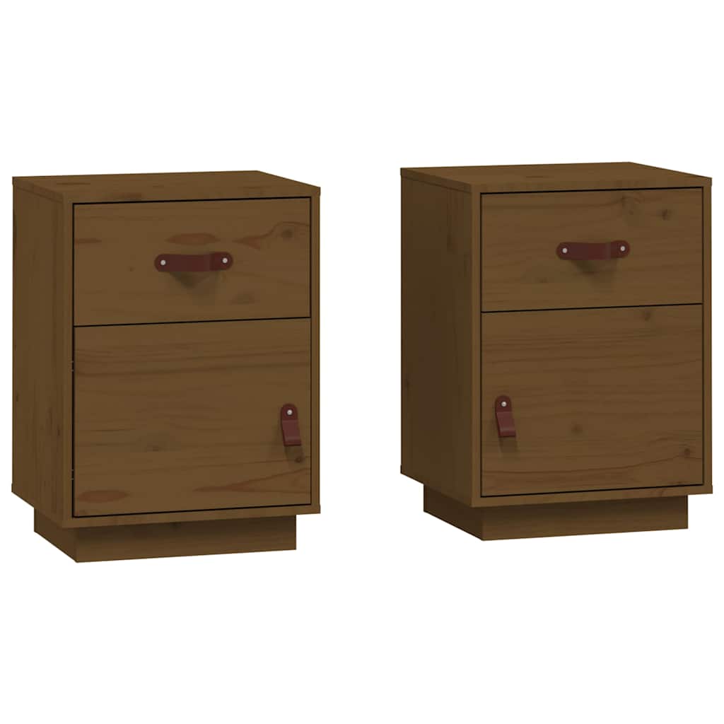Mesitas De Noche 2 Uds Madera De Pino Marrón Miel 40x34x55 Cm_0