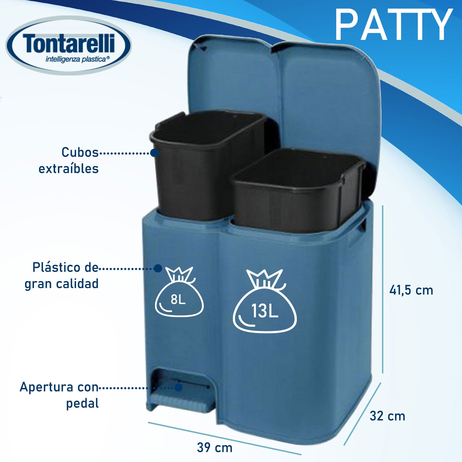 Cubo De Reciclaje patty2 Con Dos Compartimentos Y Cubos Extraibles Color Azul_1